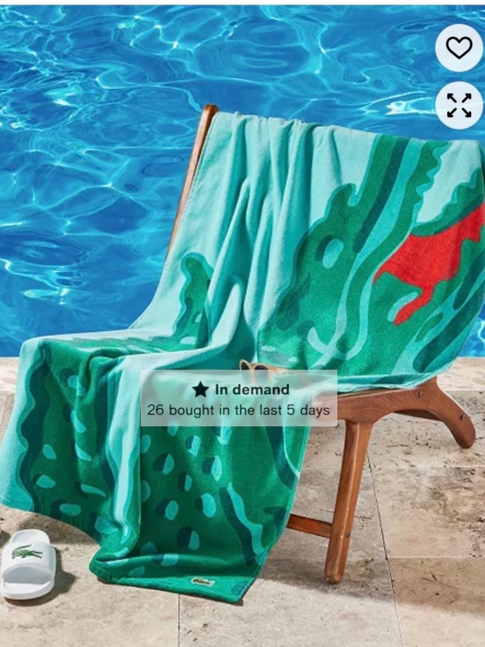 NWT 2 Lacoste Crocodile Print Shirting Cotton Beach Towels green